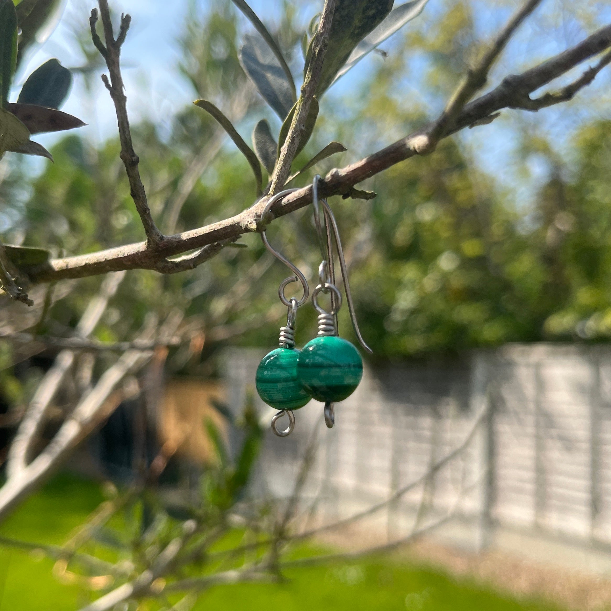 Malachite Titanium Drop Earrings