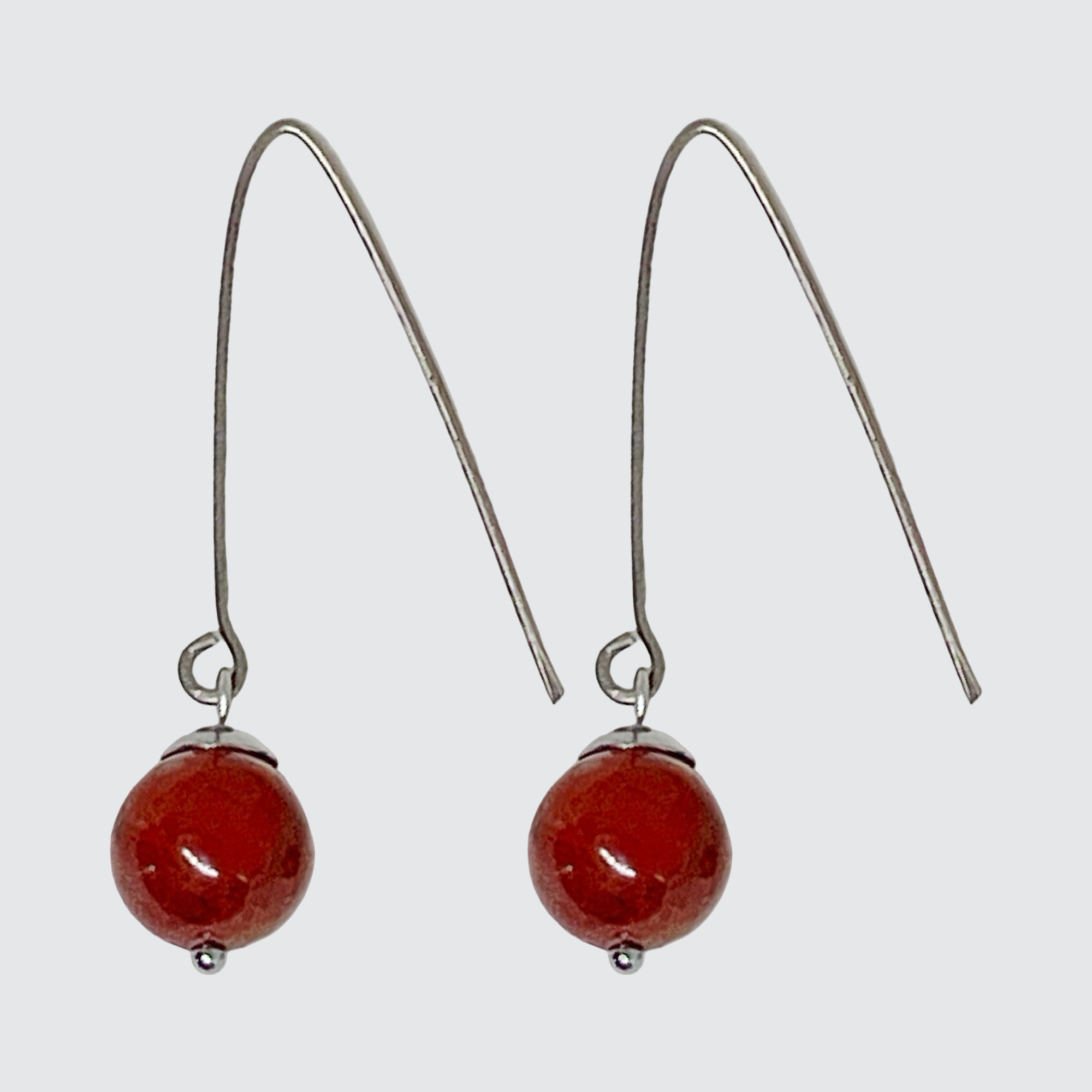 Handmade red jasper titanium marquis earrings 