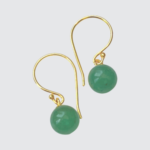 gold vermeil small drop earrings with aventurine green gemstones