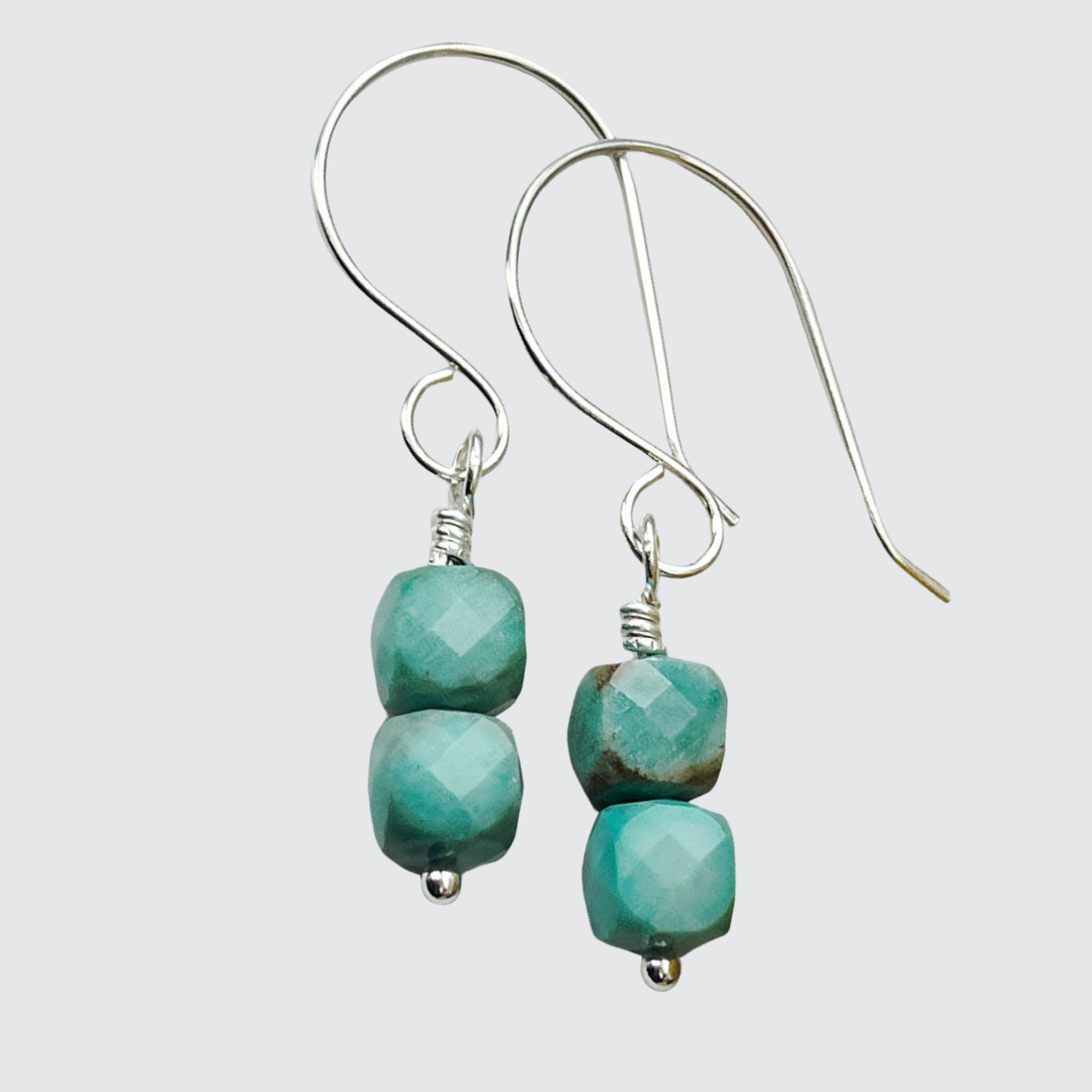 Chrysocolla earrings /// natural chrysocolla dangle earrings in sterling silver with moon crescents • one of outlet a kind gemstone • READY TO SHIP