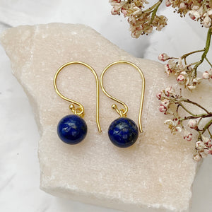 gold vermeil sterling silver lapis lazuli small drop earrings flatlay