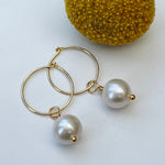 handmade gold vermeil real pearl hoop earrings flatlay