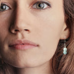 small handmade aquamarine gemstone drop earrings in ears