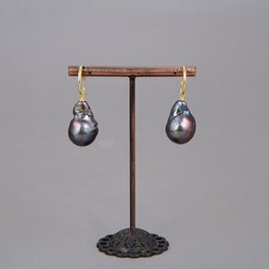 Black Keshi Pearl Hoop Earrings