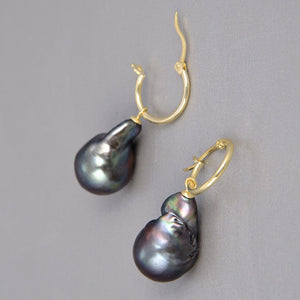 Black Keshi Pearl Hoop Earrings main