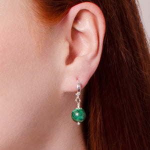 malachite huggie charm earrings