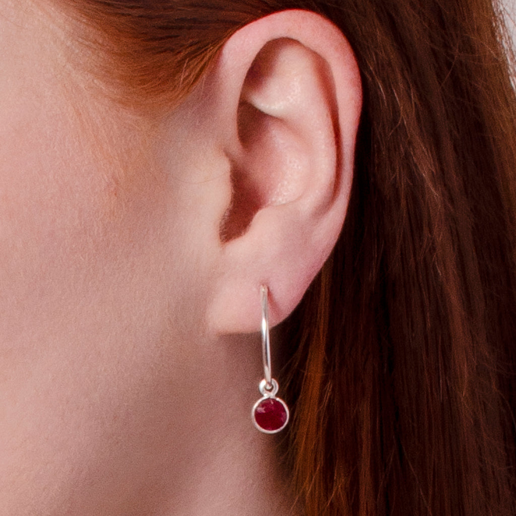 Hoop Earrings With Ruby Agate Charm