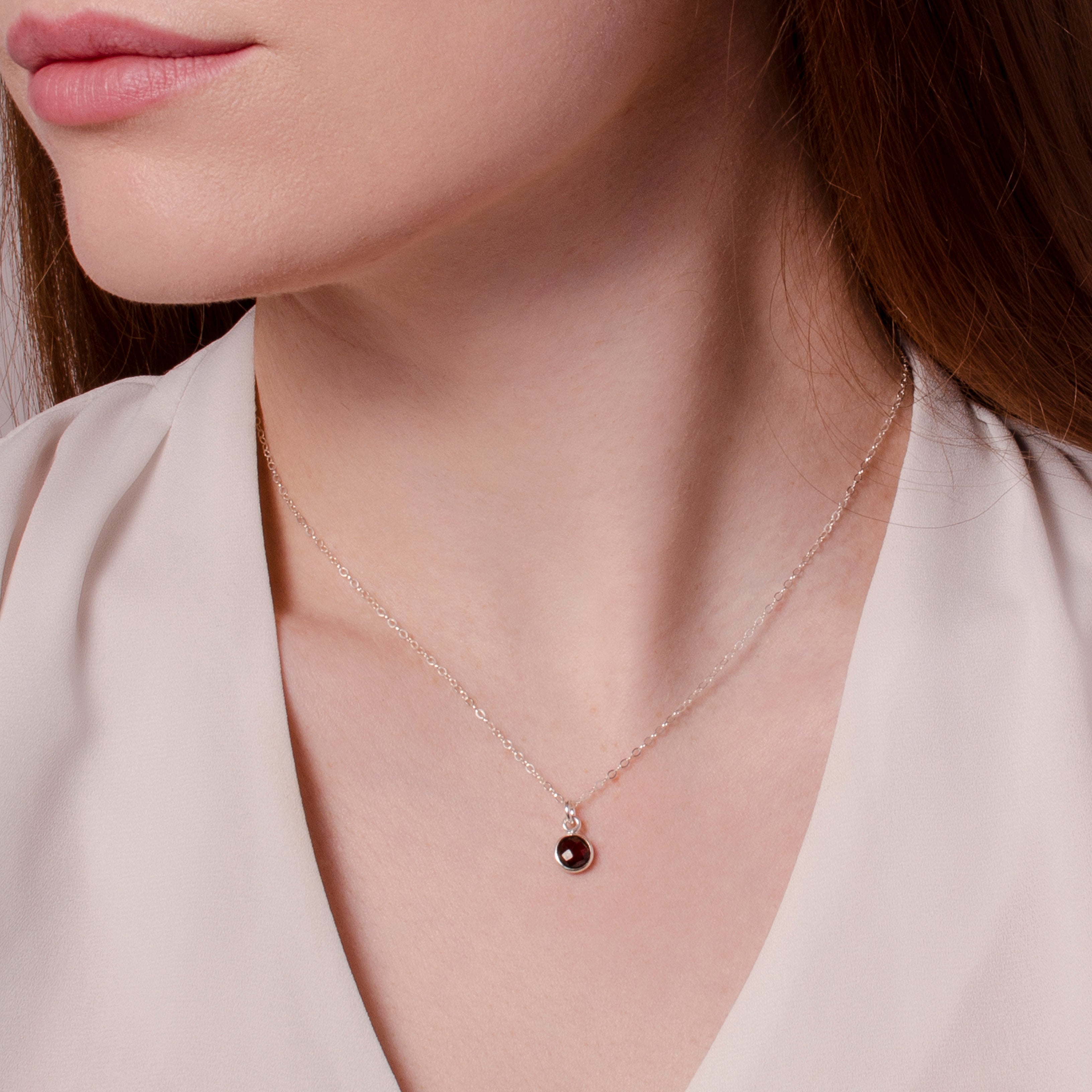 garnet necklace sterling silver