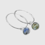 sterling silver hoop earrings with labradorite gemstone charm