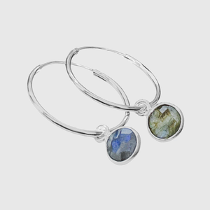 sterling silver hoop earrings with labradorite charm