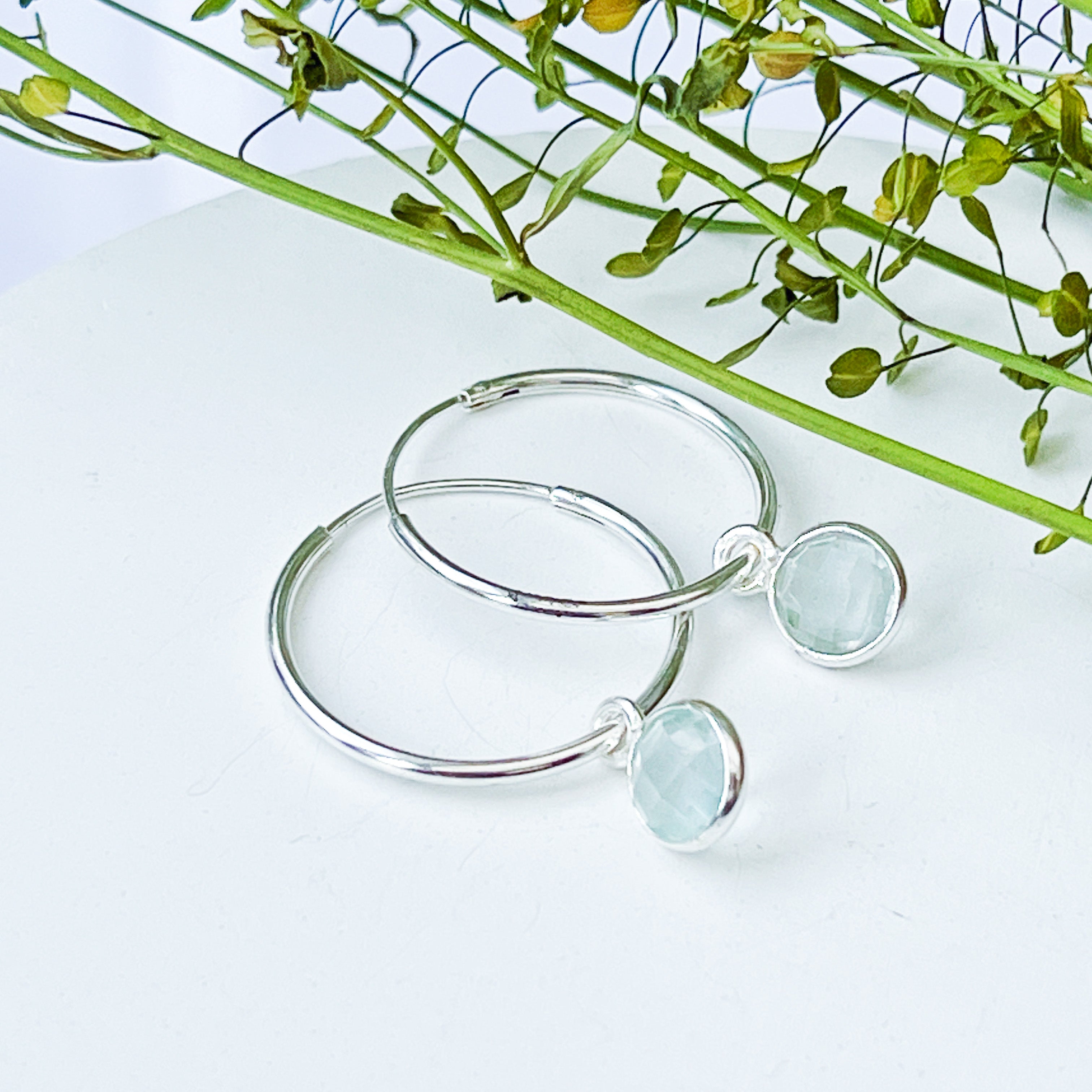 Aquamarine Charm Hoop Earrings