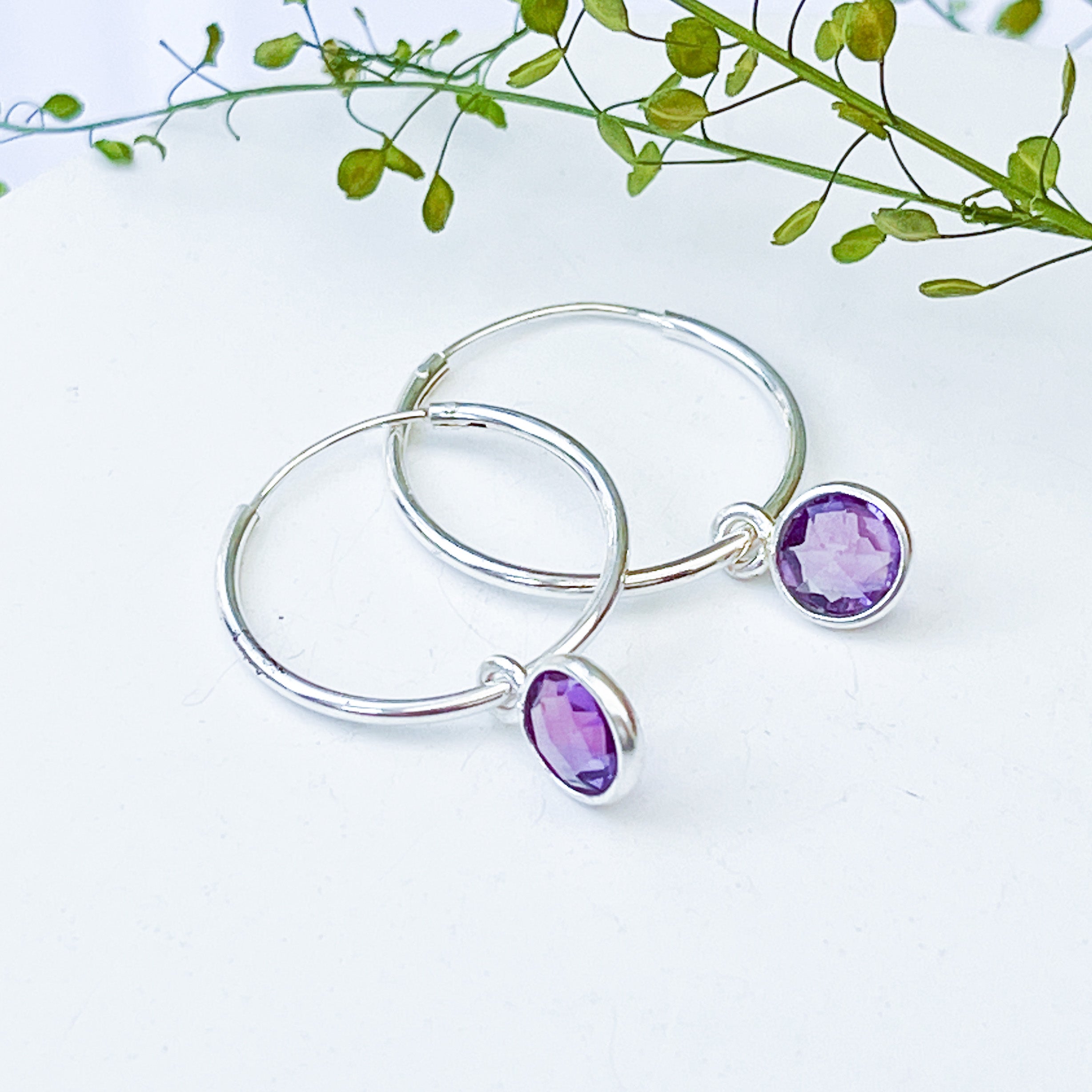 Amethyst Charm Hoop Earrings