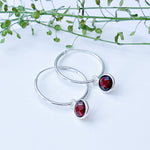 Garnet Charm Hoop Earrings