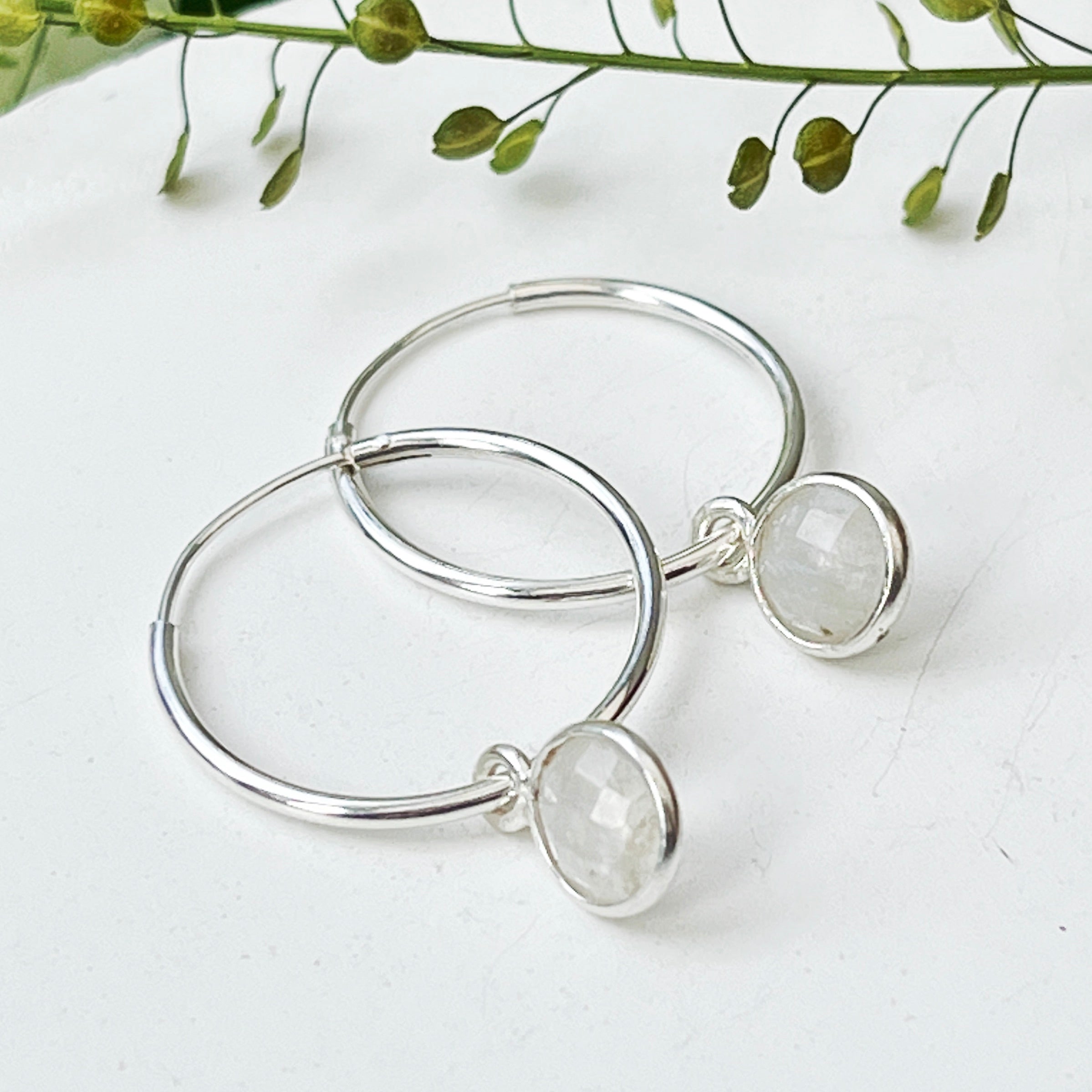 Moonstone Charm Hoop Earrings