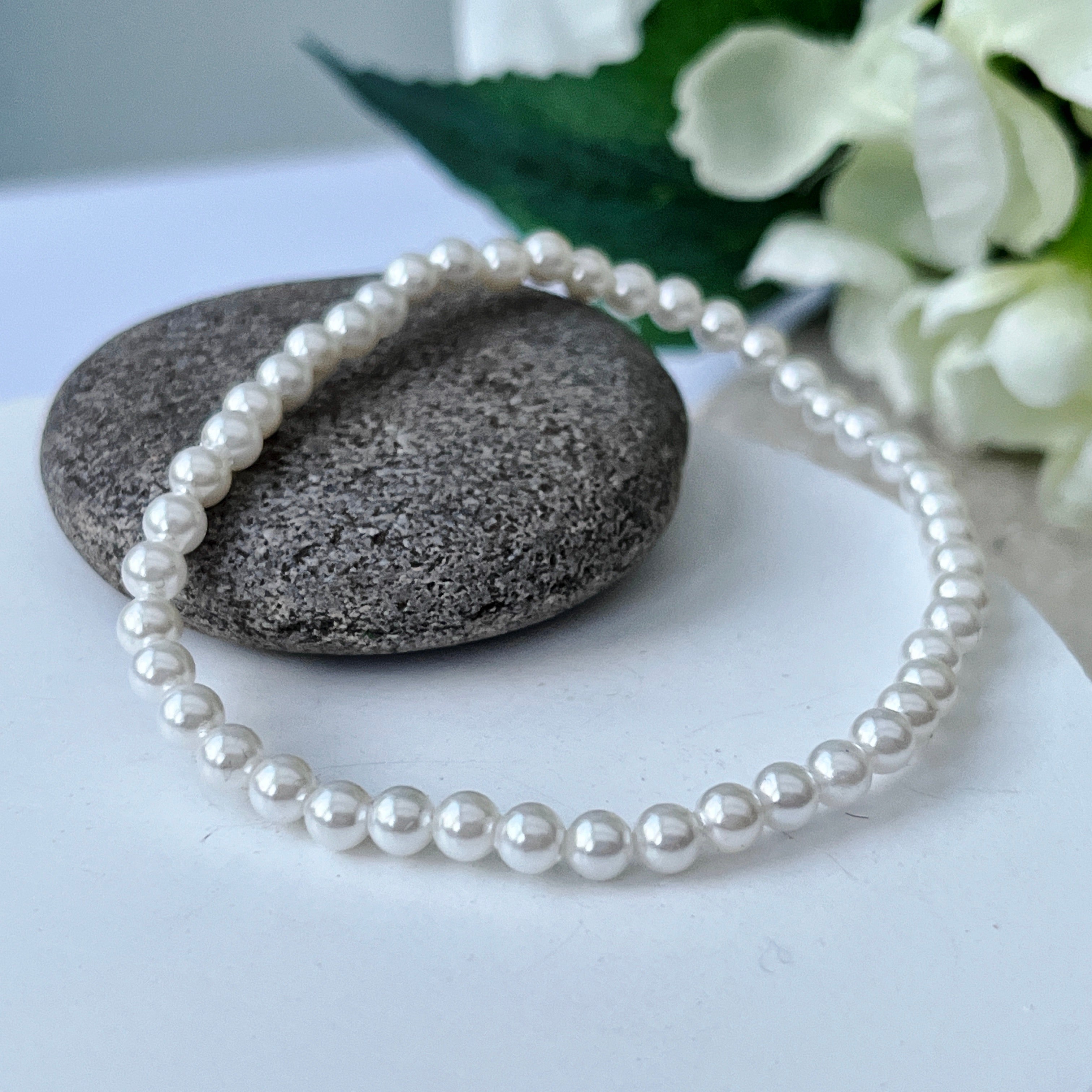 shell pearl stacking bracelet handmade