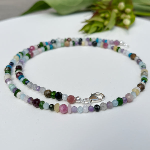 Long Beaded Multi Gemstone Necklace