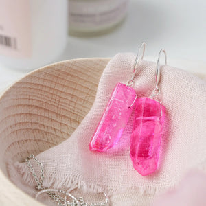 sterling silver hot pink agate drop earrings  product view