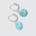 sterling silver huggie hoop earrings with larimar charm handmade