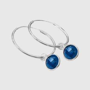 sterling silver hoop earrings with sapphire charms