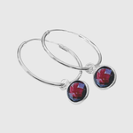 sterling silver hoop earrings with garnet gemstone charm january birthstone