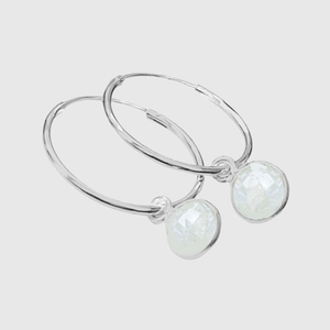 sterling silver hoop earrings with moonstone charm