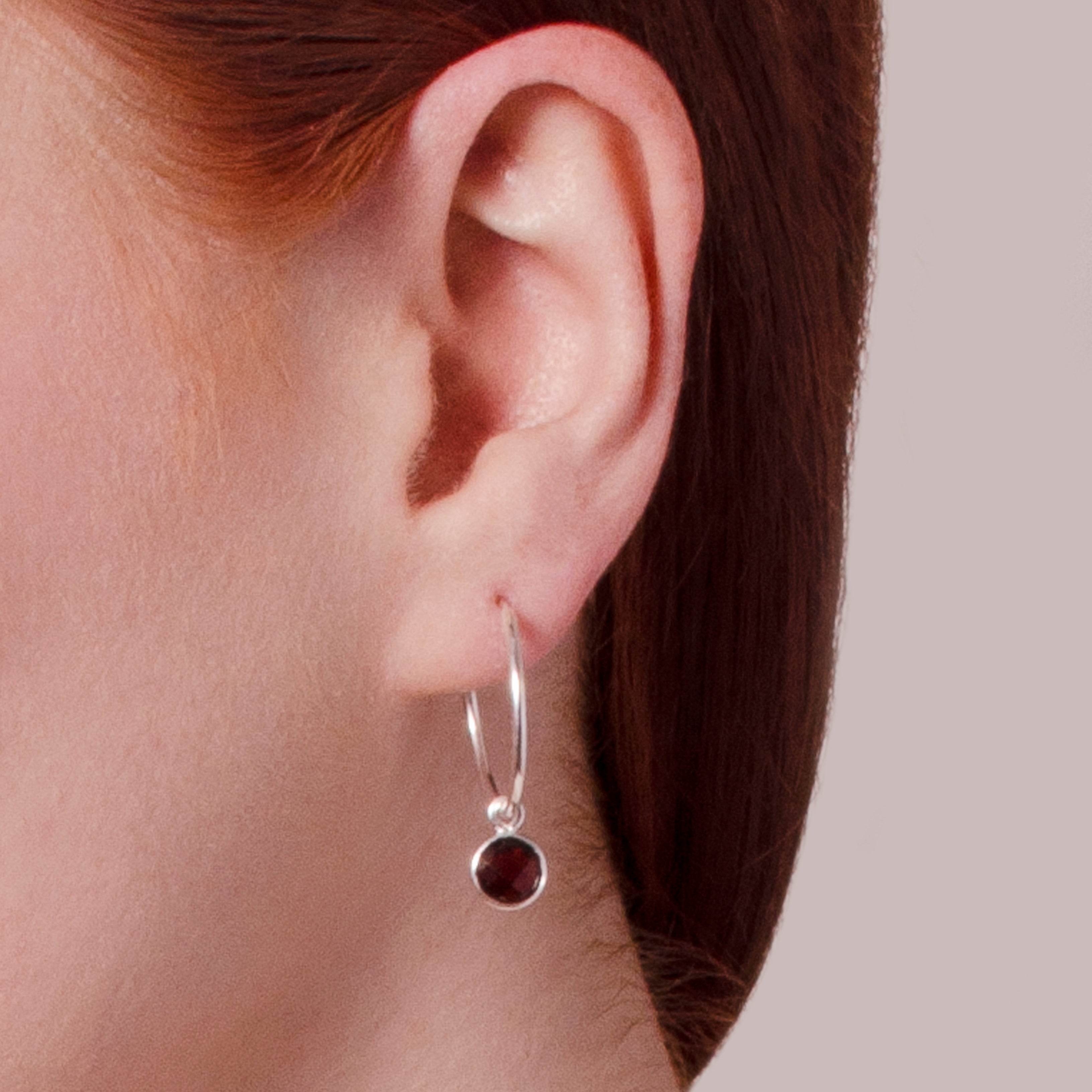 garnet hoop earrings, January birthstone