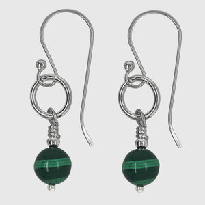 sterling silver handmade malachite drop earrings