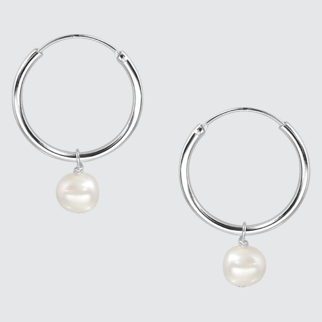 Sterling silver pearl hoop earrings