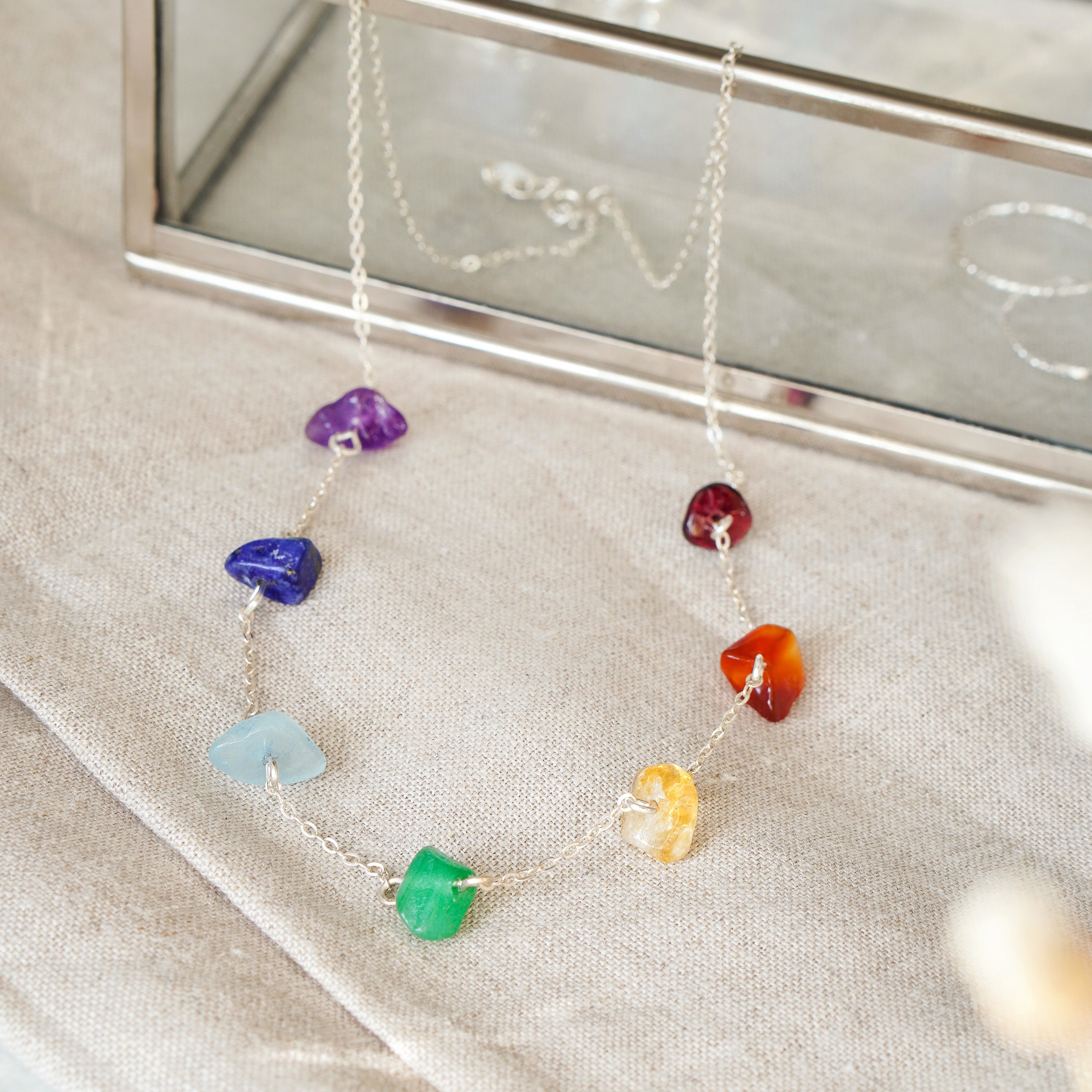 XK237 Sterling Silver Chakra Gemstone Necklace