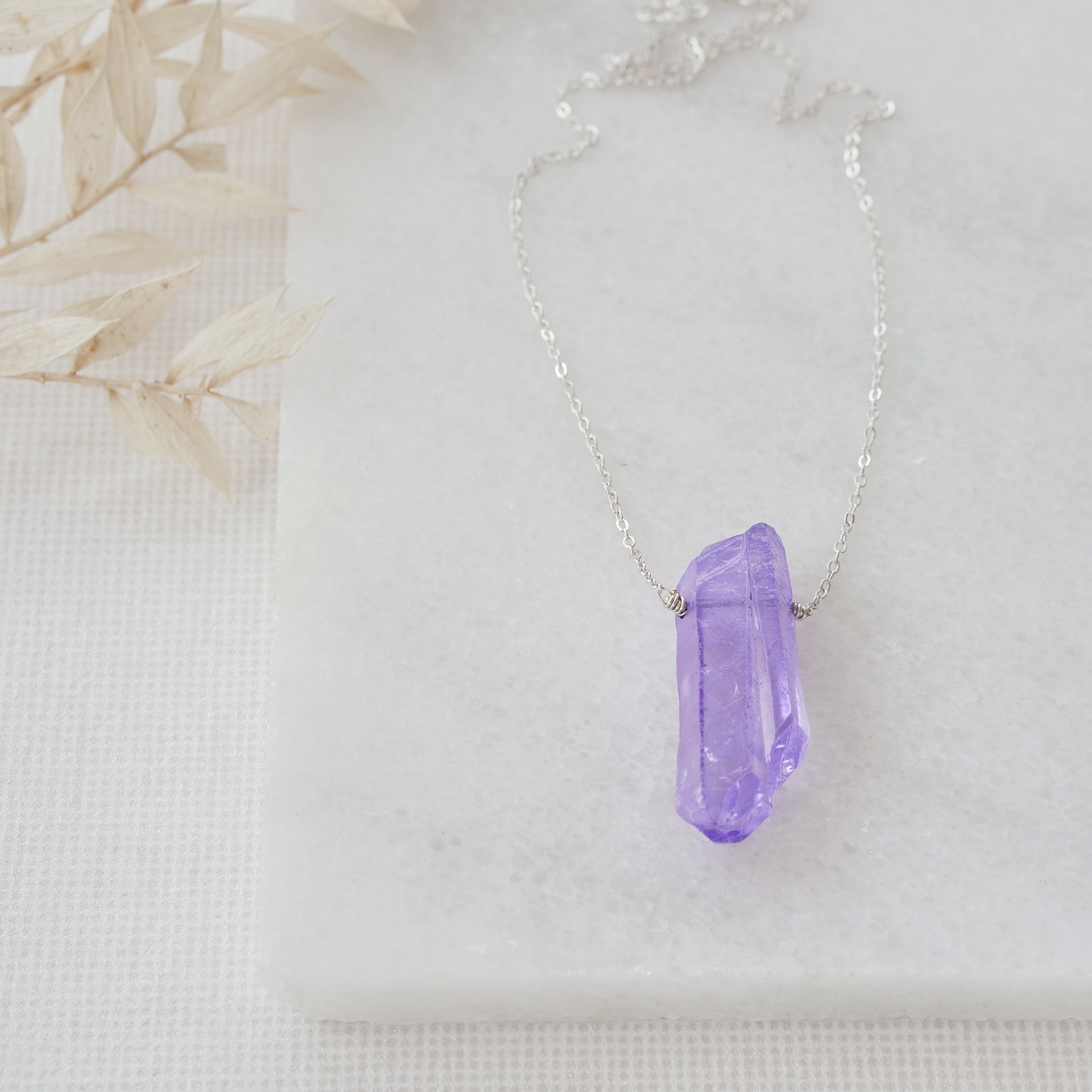 Purple Agate Bar Necklace flatlay